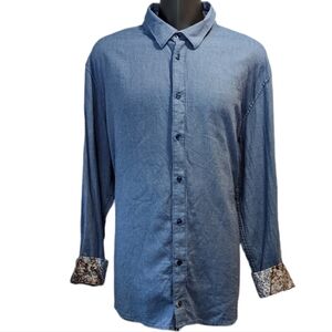BY Definition slim fit blue button front shirt 3XLT